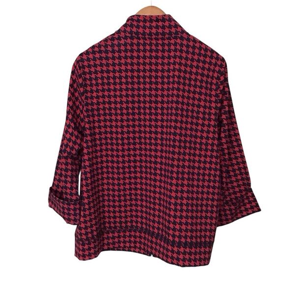 Kim Rogers Full Zip Red Black Houndstooth Jacket 1X - Picture 3 of 8